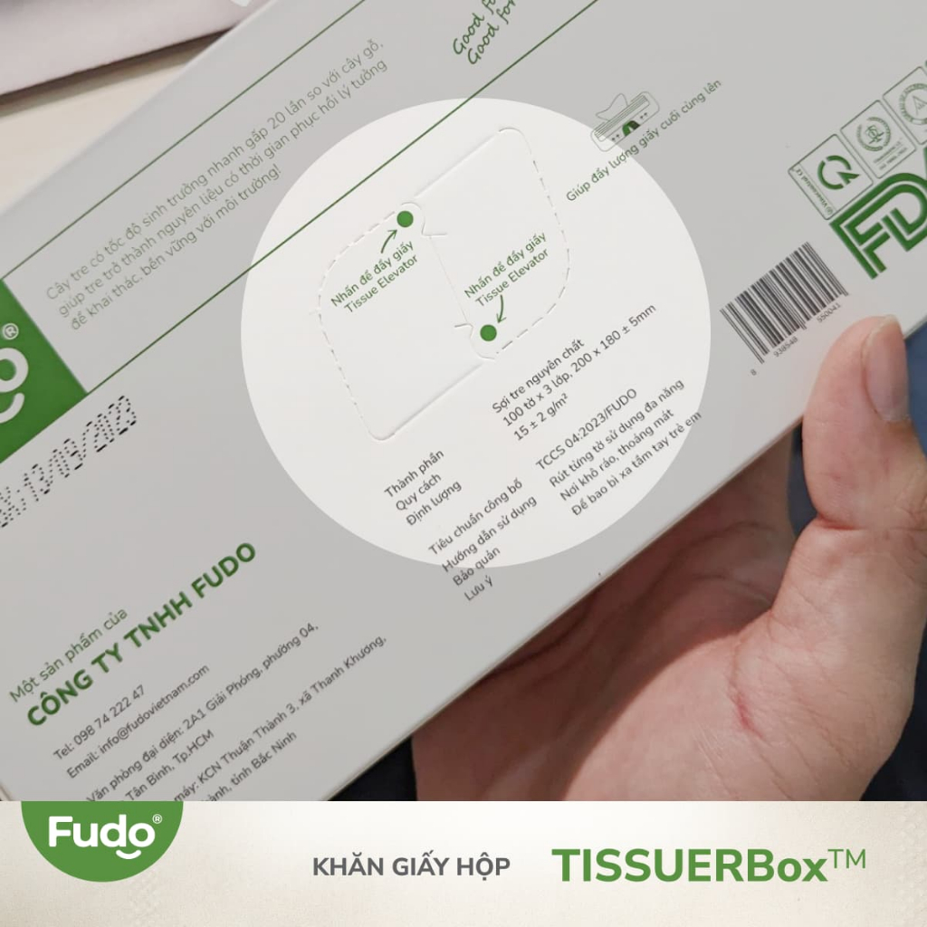 Khăn giấy hộp FUDO TISSUEBox không mùi từ sợi tre - 100 tờ (3 lớp)