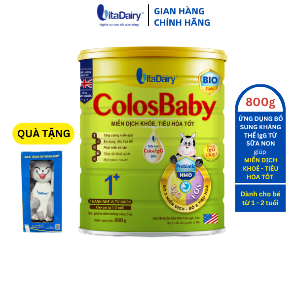 [TẶNG THÚ BÔNG CHÂN DÀI] Sữa bột COLOSBABY BIO GOLD 1+ 800g hỗ trợ tiêu hóa tốt, miễn dịch khỏe - VitaDairy