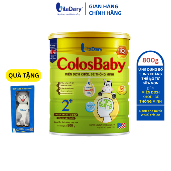 TẶNG THÚ BÔNG CHÂN DÀI - Colosbaby IQ Gold 2+ 800g hỗ trợ phát triển trí não, miễn dịch khỏe - VitaDairy