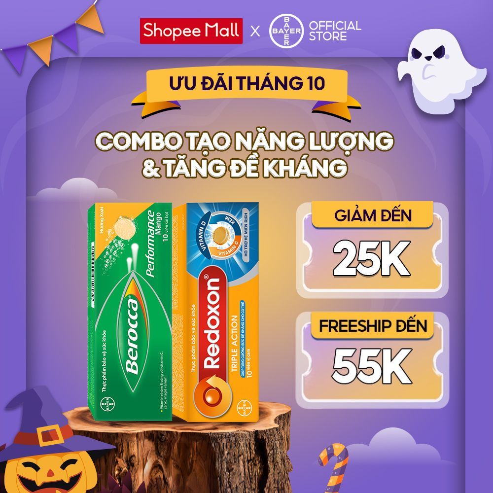 Combo Viên sủi Vitamin C, D, và Kẽm Redoxon Triple Action 10 viên & Viên sủi Vitamin Berocca Performance 10 viên