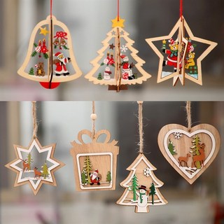 Gỗ treo trang trí cây thông noel - Đồ decor trang trí giáng sinh bằng gỗ khắc đẹp Misa House