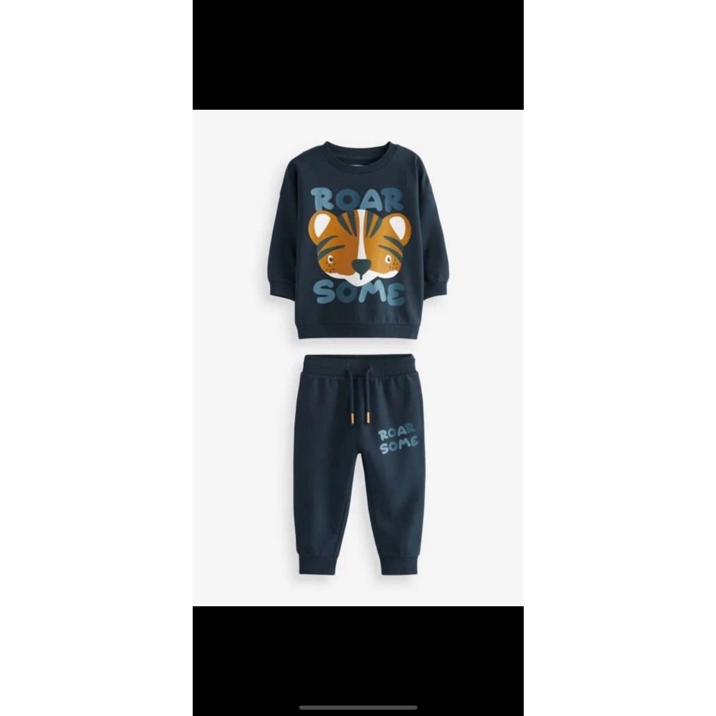 BỘ NỈ XANH THAN HÌNH HỔ DÀI TAY CHO BÉ