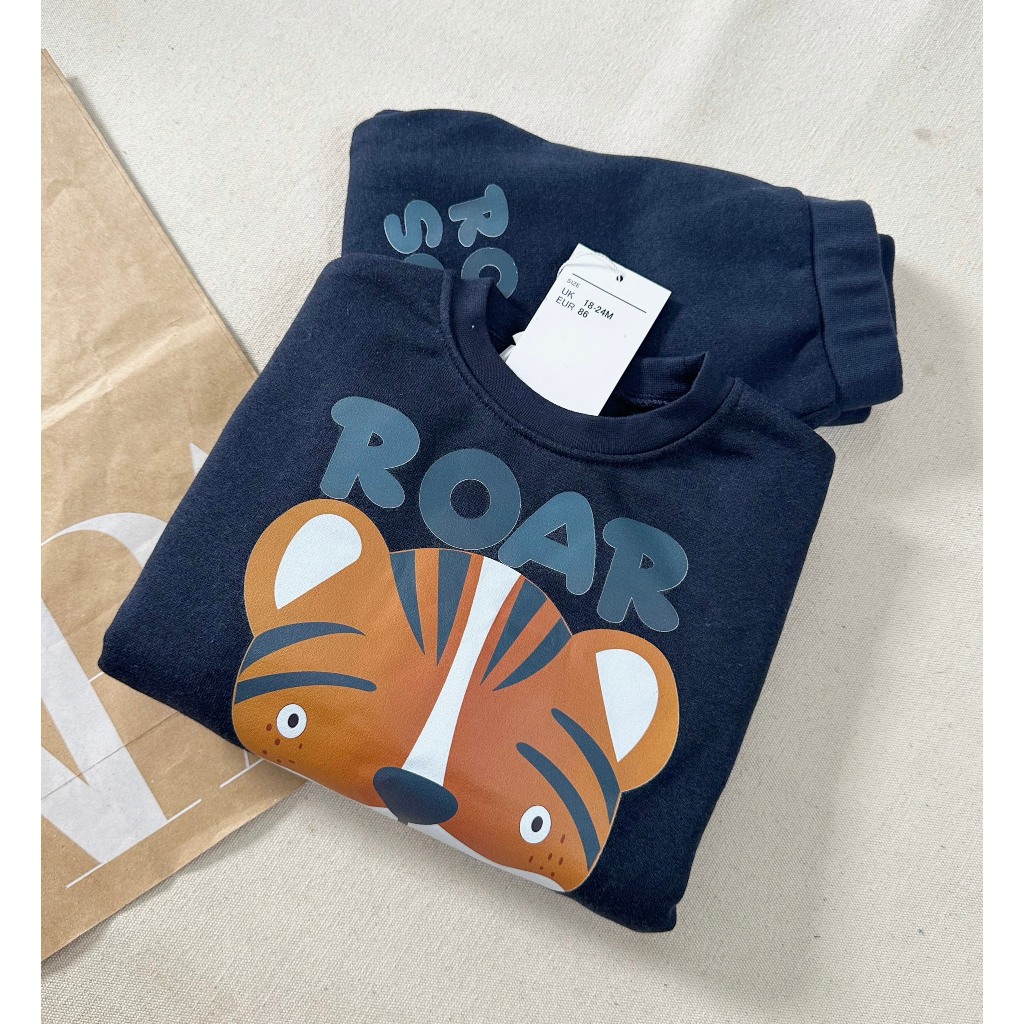 BỘ NỈ XANH THAN HÌNH HỔ DÀI TAY CHO BÉ