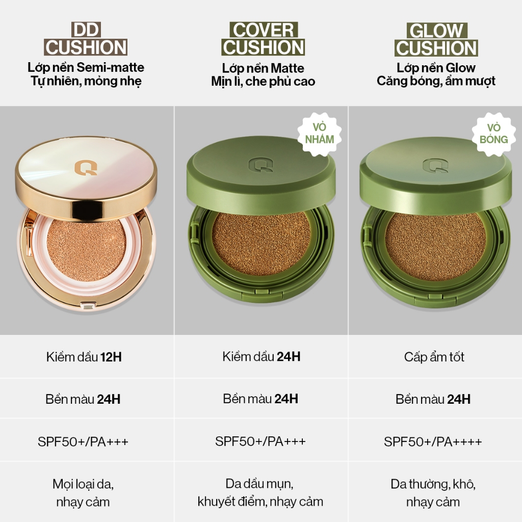 Siêu Phấn Nước Che Phủ GLAMRR Q Vegan Super Cover Cushion SPF50+/PA+++ (1 lõi x 15g)