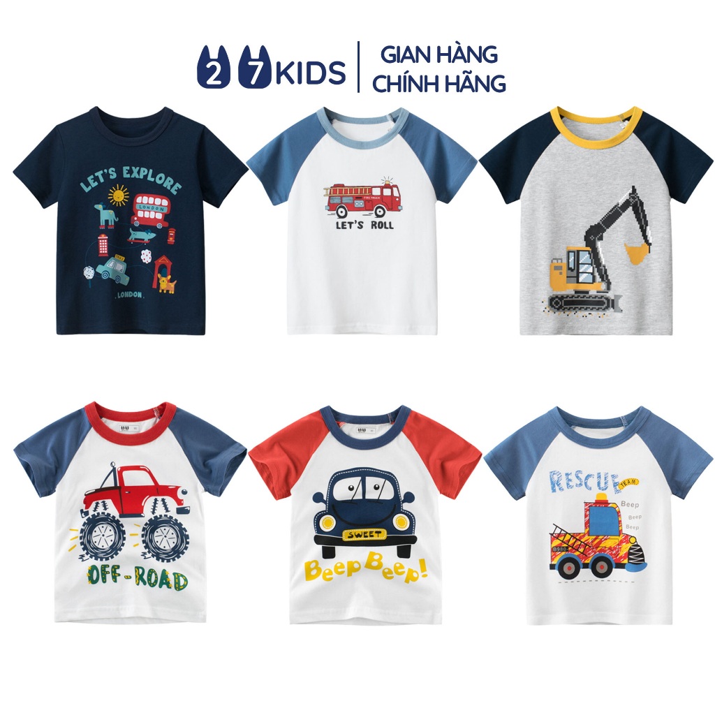 Áo thun bé trai ngắn tay 27Kids Tshirt cộc nam vải Cotton cho trẻ từ 2-10 tuổi BSTS4