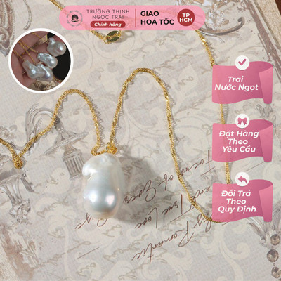 Dây Chuyền Bạc Mạ Vàng Mặt Trai Thô 20mm - Ngọc Trai Trường Thịnh
