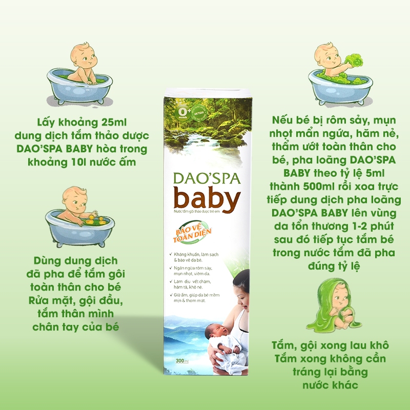 Nước tắm bé thảo dược người Dao Đỏ DK Pharma Dao'Spa Baby 300ml