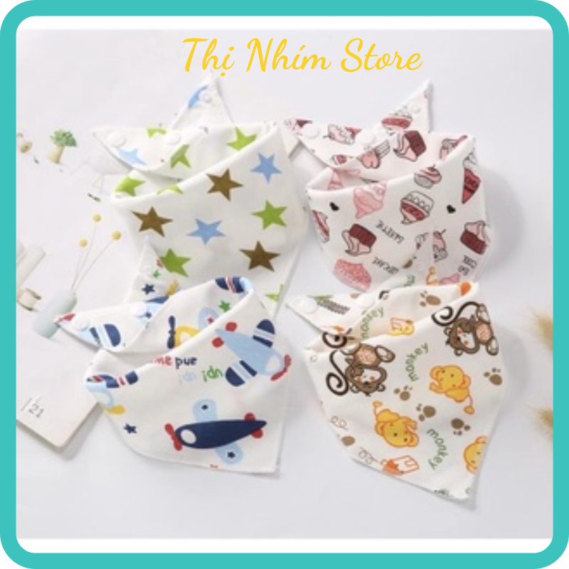 Yếm tam giác cho bé sơ sinh bấm cúc vải cotton Thị Nhím Store Yếm đeo cổ cho bé  siêu mềm thấm hút tốt
