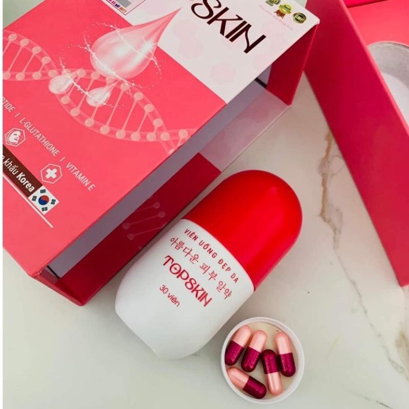 Viên uống đẹp da Topskin hộp 30 viên, viên uống dưỡng ẩm, trắng da, giảm nám, tàn nhang, tăng cường nội tiết tố
