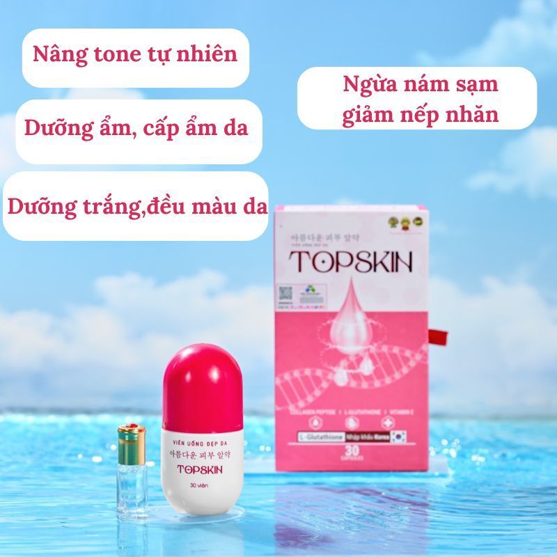 Viên uống đẹp da Topskin hộp 30 viên, viên uống dưỡng ẩm, trắng da, giảm nám, tàn nhang, tăng cường nội tiết tố