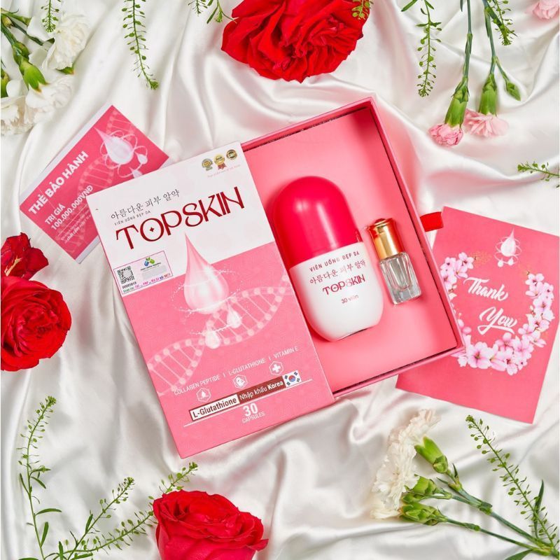 Viên uống đẹp da Topskin hộp 30 viên, viên uống dưỡng ẩm, trắng da, giảm nám, tàn nhang, tăng cường nội tiết tố