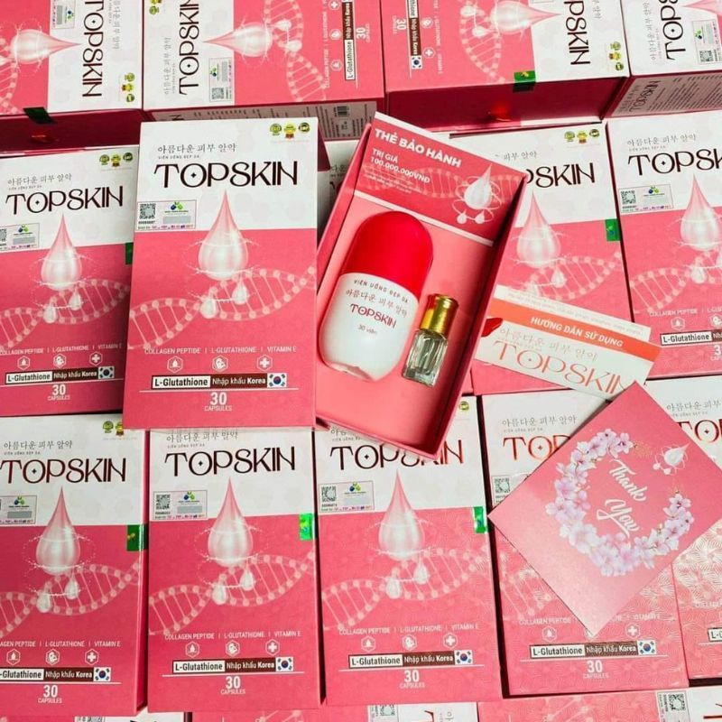 Viên uống đẹp da Topskin hộp 30 viên, viên uống dưỡng ẩm, trắng da, giảm nám, tàn nhang, tăng cường nội tiết tố