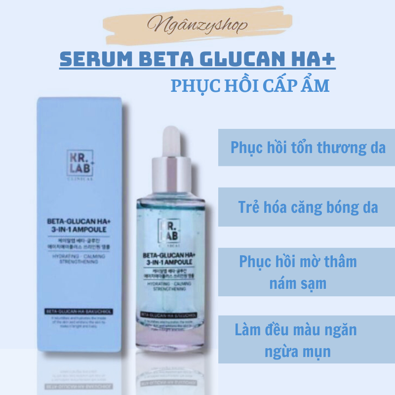 Serum Beta GLucan HA+ Ampoule Kr.Lab 50ml chính hãng dưỡng trắng da mờ thâm giúp da căng bóng sáng mịn