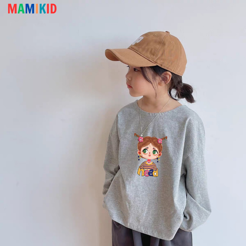 Áo Cho Bé Thu Đông Tay Dài, Áo Phông Dài Tay Cho Bé hình CÔ GÁI dễ thương, chất cotton 4 chiều