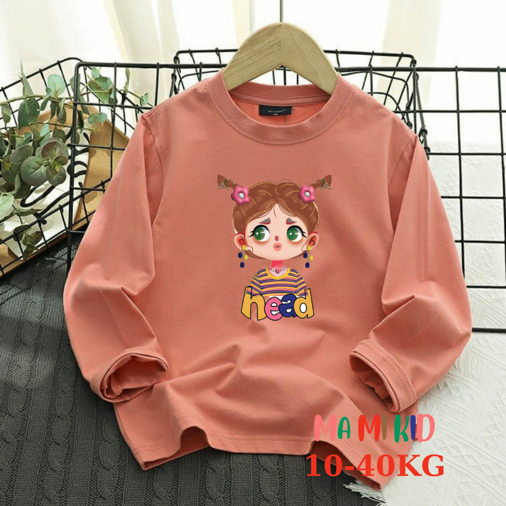 Áo Cho Bé Thu Đông Tay Dài, Áo Phông Dài Tay Cho Bé hình CÔ GÁI dễ thương, chất cotton 4 chiều