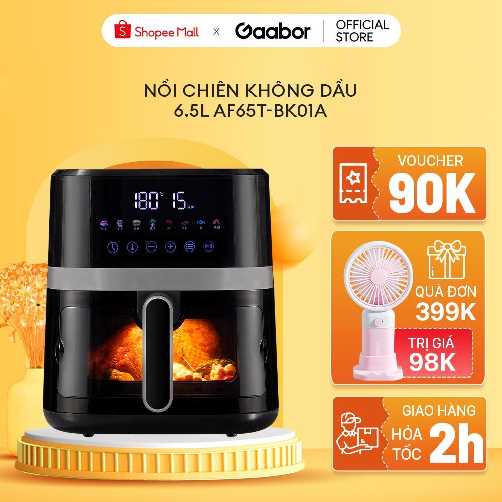 Nồi chiên không dầu GABOR AF65T-BK01A dung tích 6.5L công suất 1500W cửa kính trong suốt có đèn, màn hình cảm ứng - Hàng
