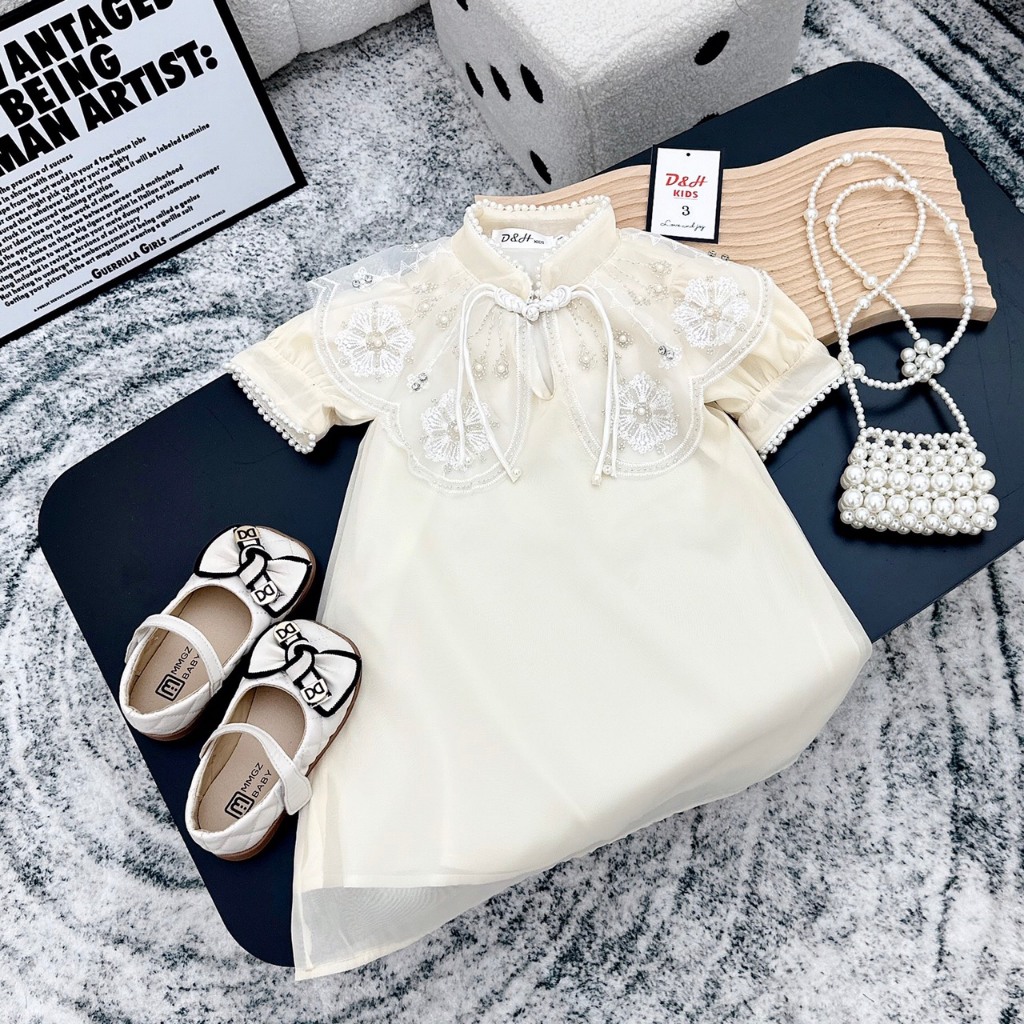 Váy Công Chúa Cho Bé Gái WOWKIDS Chất Voan Tơ Mềm Mát Đính Ngọc Điệu Đà Cho Bé Đi Chơi, Diện Tết Từ 10-22kg