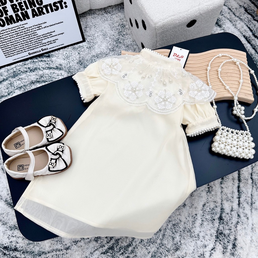 Váy Công Chúa Cho Bé Gái WOWKIDS Chất Voan Tơ Mềm Mát Đính Ngọc Điệu Đà Cho Bé Đi Chơi, Diện Tết Từ 10-22kg