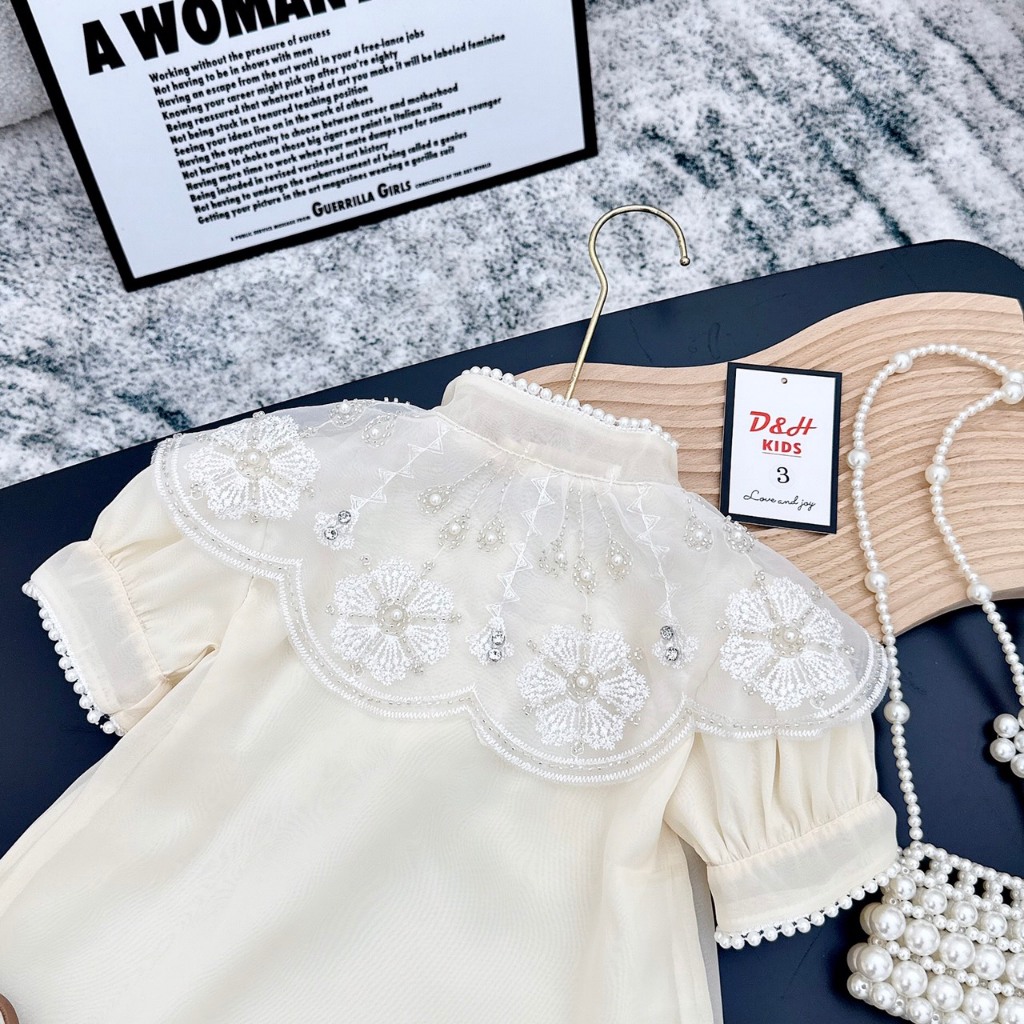 Váy Công Chúa Cho Bé Gái WOWKIDS Chất Voan Tơ Mềm Mát Đính Ngọc Điệu Đà Cho Bé Đi Chơi, Diện Tết Từ 10-22kg