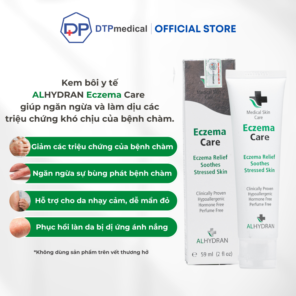 Kem bôi y tế ALHYDRAN Eczema Care 59ml làm giảm triệu chứng bệnh chàm và làm dịu da bị căng