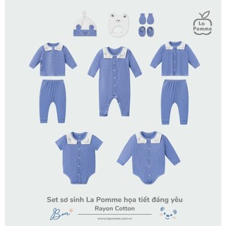 La pomme set sơ sinh La Pomme hoạ tiết đáng yêu - Xanh biển AW2023