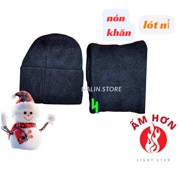 Nón len trùm tai kèm khăn giữ ấm thời trang cho nam nữ