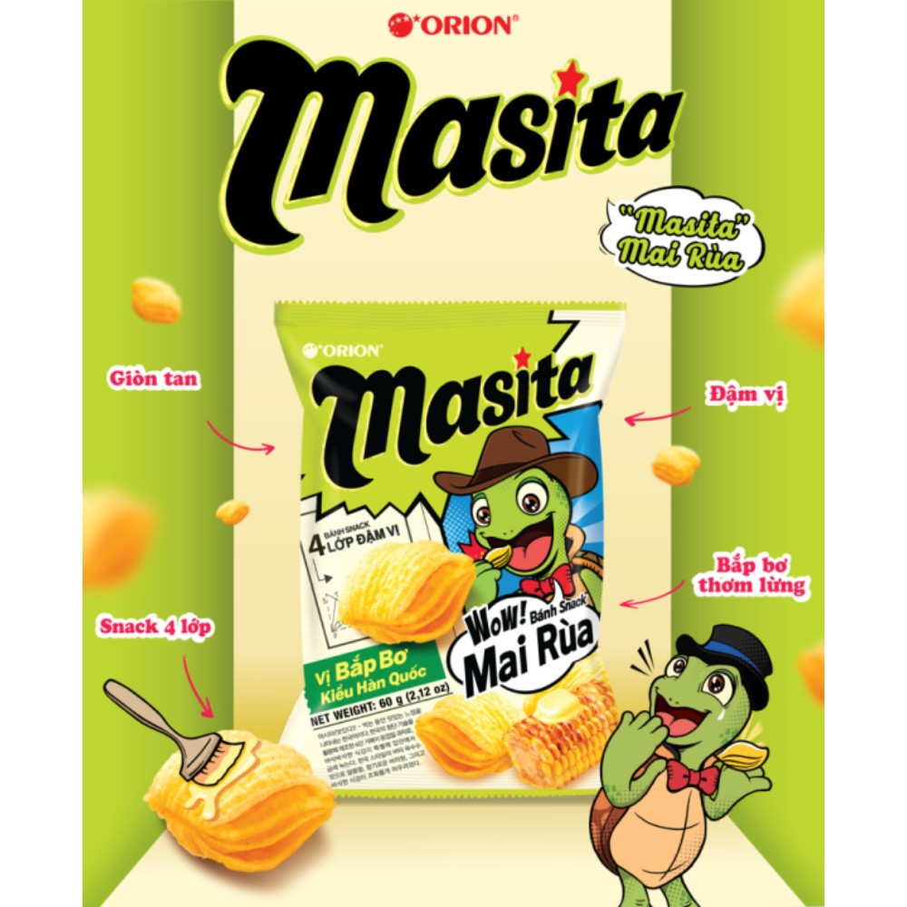 Bánh Snack ORION Mai Rùa 4 lớp Masita vị Bắp Bơ Hàn Quốc 60G