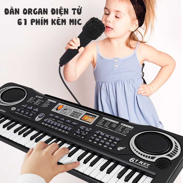 Đàn Piano điện tử Keyboard 61 phím kèm mic + sạc cho bé, đàn Piano 61 phím cho bé.
