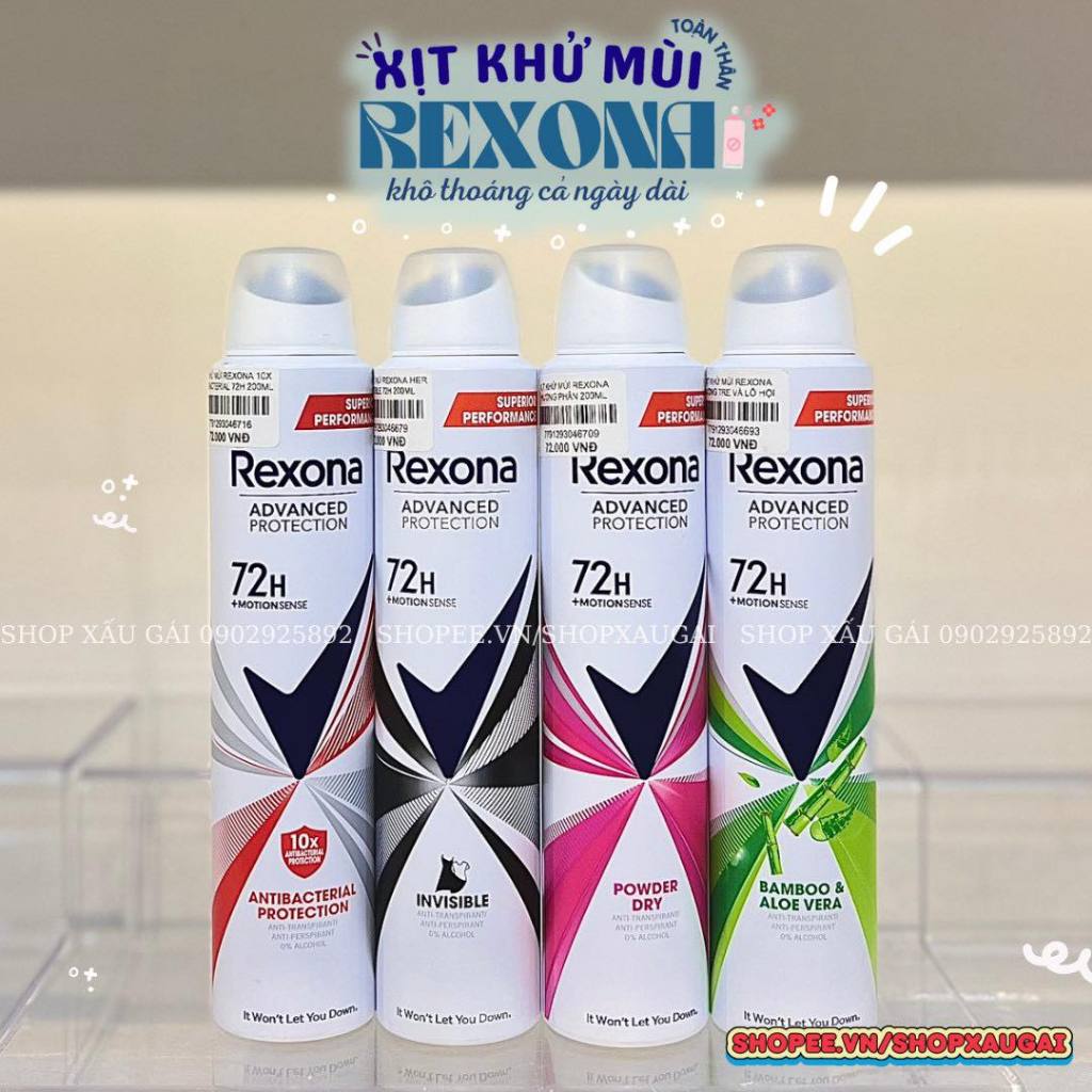 Xịt Khử Mùi Rexona Khô Thoáng Lưu Hương 72h Dành Cho Nữ chai 200ml