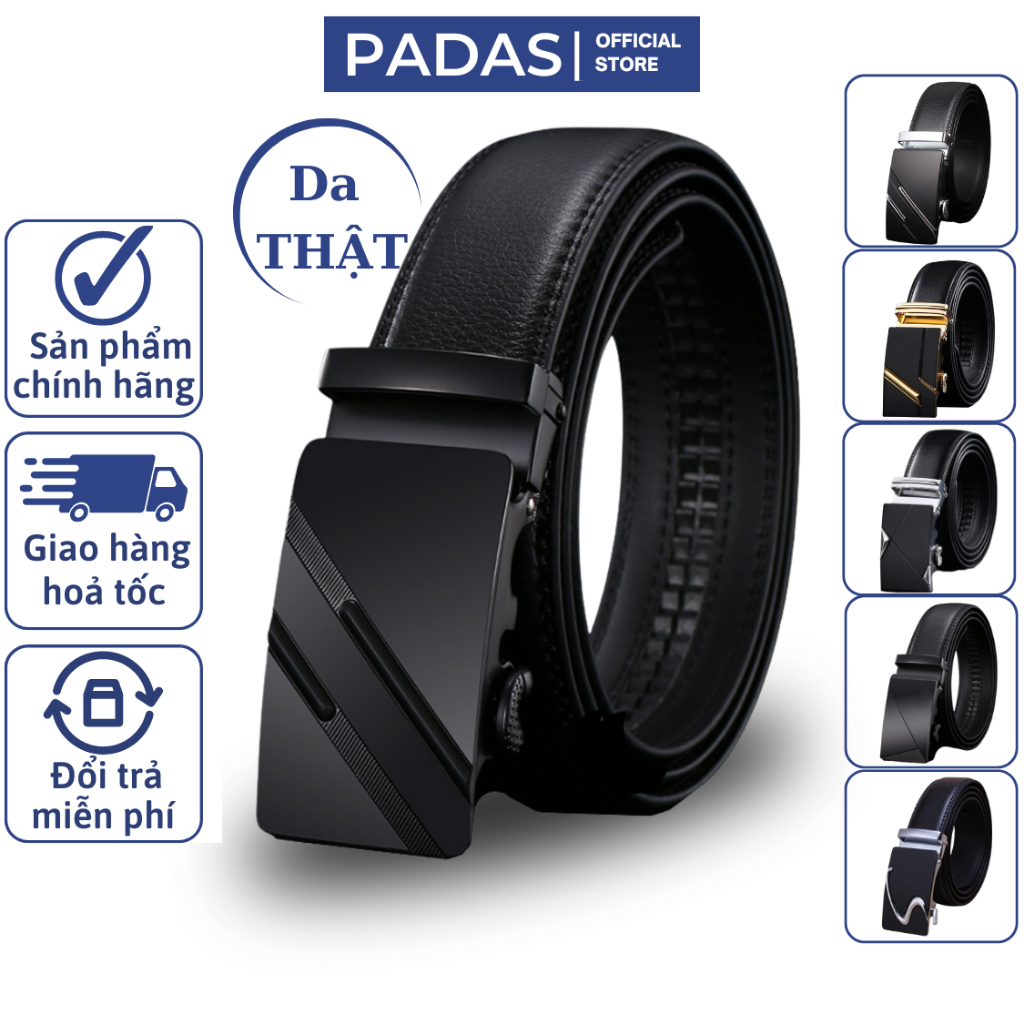 Dây nịt nam thắt lưng nam cao cấp dây lưng quà tặng nam khoá tự động da bò thật đẹp hàn quốc công sở Padas TL120