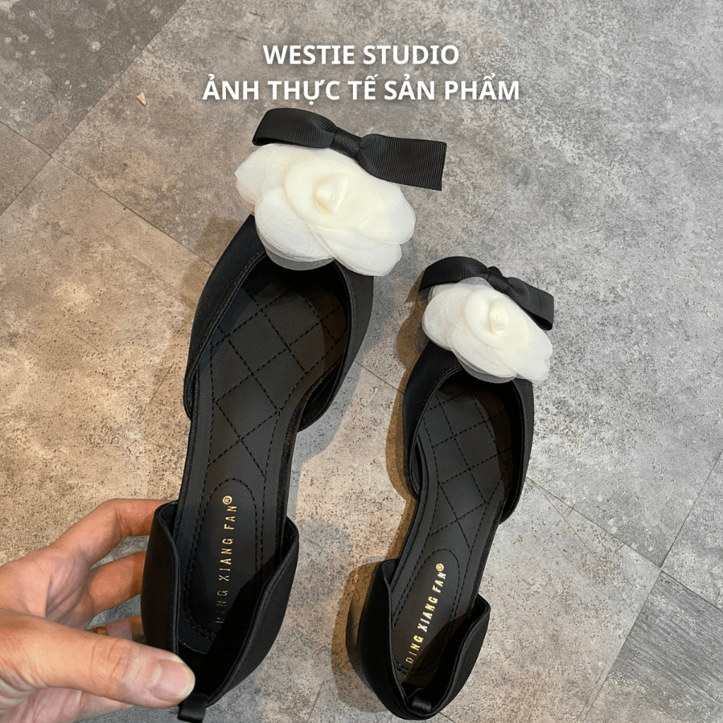 Giày Búp Bê Sandal Đính Nơ Hoa Trà WESTIE STUDIO - A150.GN