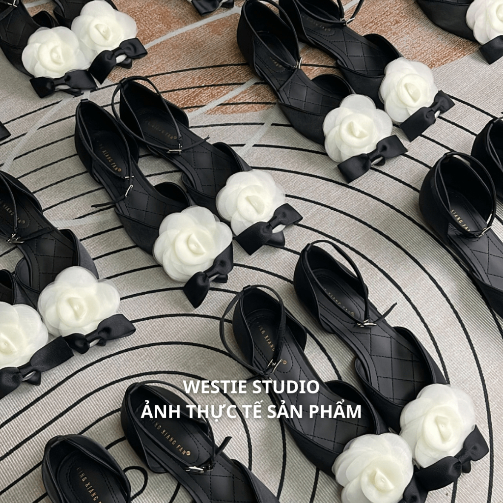 Giày Búp Bê Sandal Đính Nơ Hoa Trà WESTIE STUDIO - A150.GN