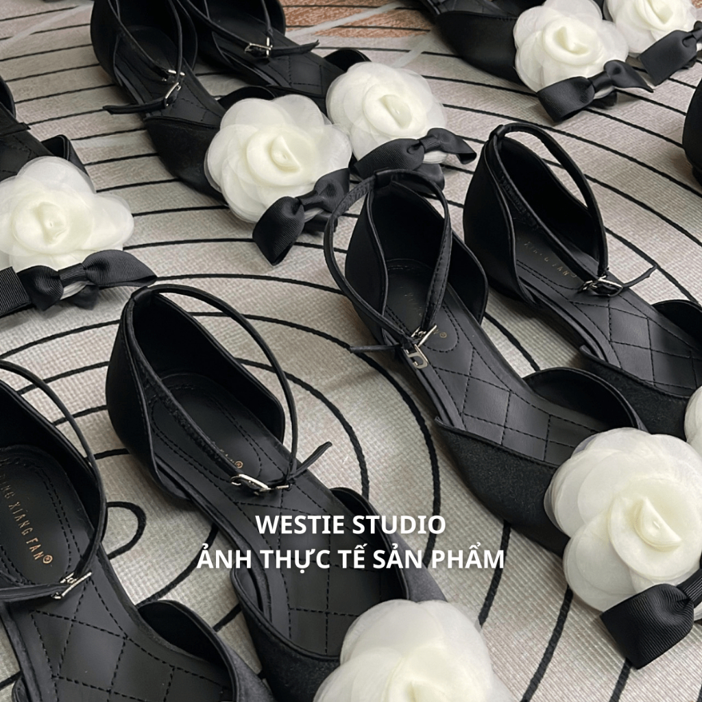 Giày Búp Bê Sandal Đính Nơ Hoa Trà WESTIE STUDIO - A150.GN
