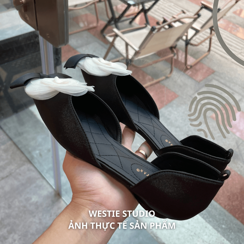 Giày Búp Bê Sandal Đính Nơ Hoa Trà WESTIE STUDIO - A150.GN