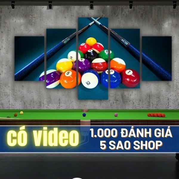 Tranh bida treo tường billiards bi a bộ ghép 5 tấm chất liệu tráng gương cao cấp nhiều mẫu size to đã bo khung viền