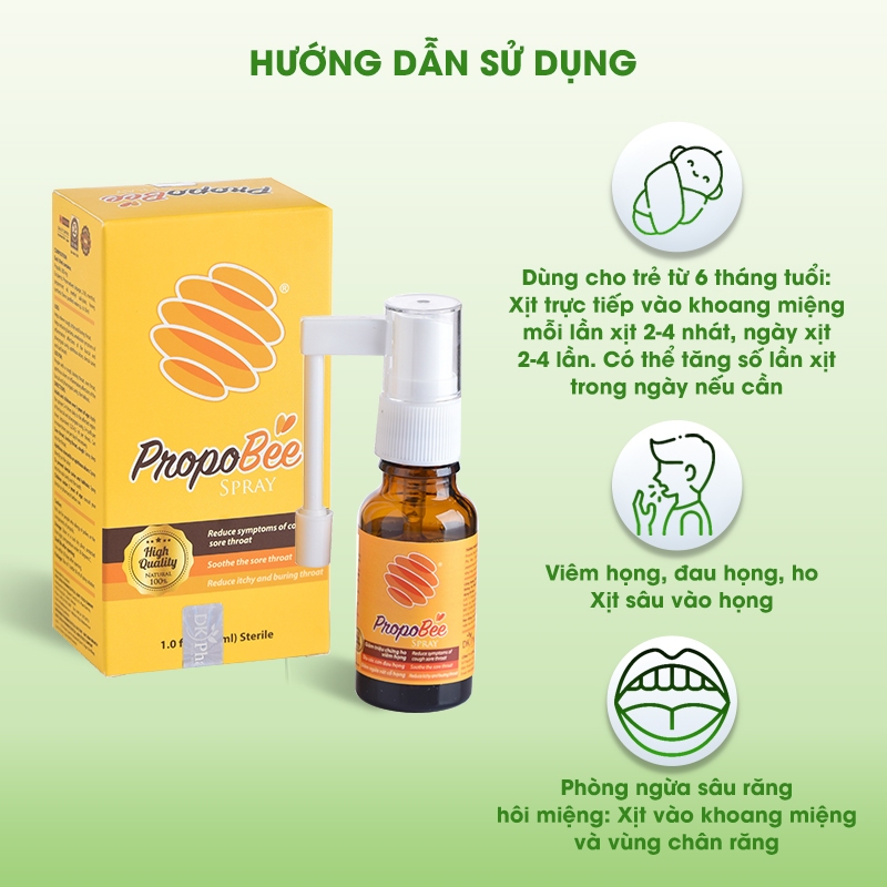 Xịt họng keo ong làm dịu các cơn ho, ngứa họng, đau rát họng DK Pharma PropoBee Spray 15ml, 30ml