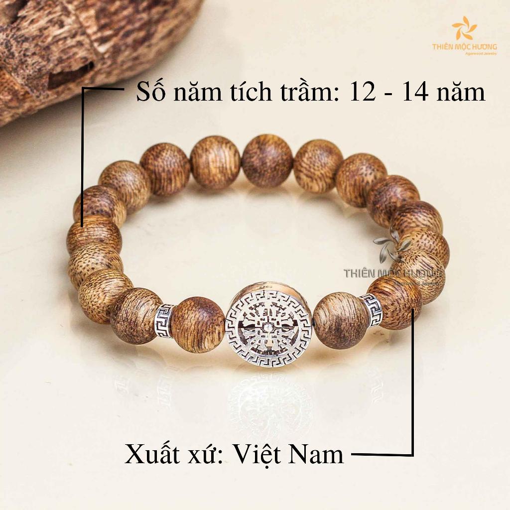 Vòng tay trầm hương tự nhiên Cỏ Bốn Lá Bạc cao cấp - Thiên Mộc Hương - Trầm Tốc Việt Nam - Thành công mix charm bạc 925