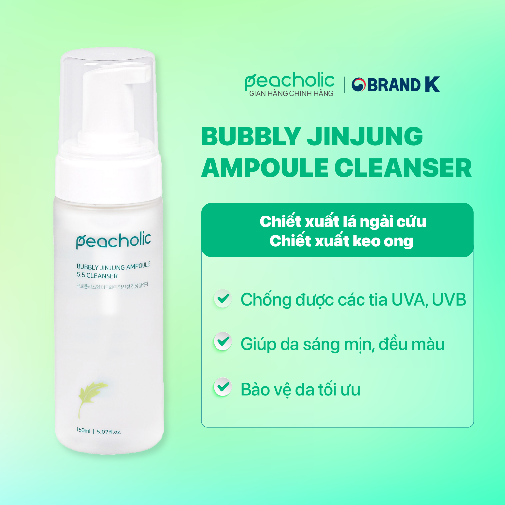Sữa rửa mặt tạo bọt Peacholic Bubbly Jinjung Ampoule 5.5 Cleanser 150ml