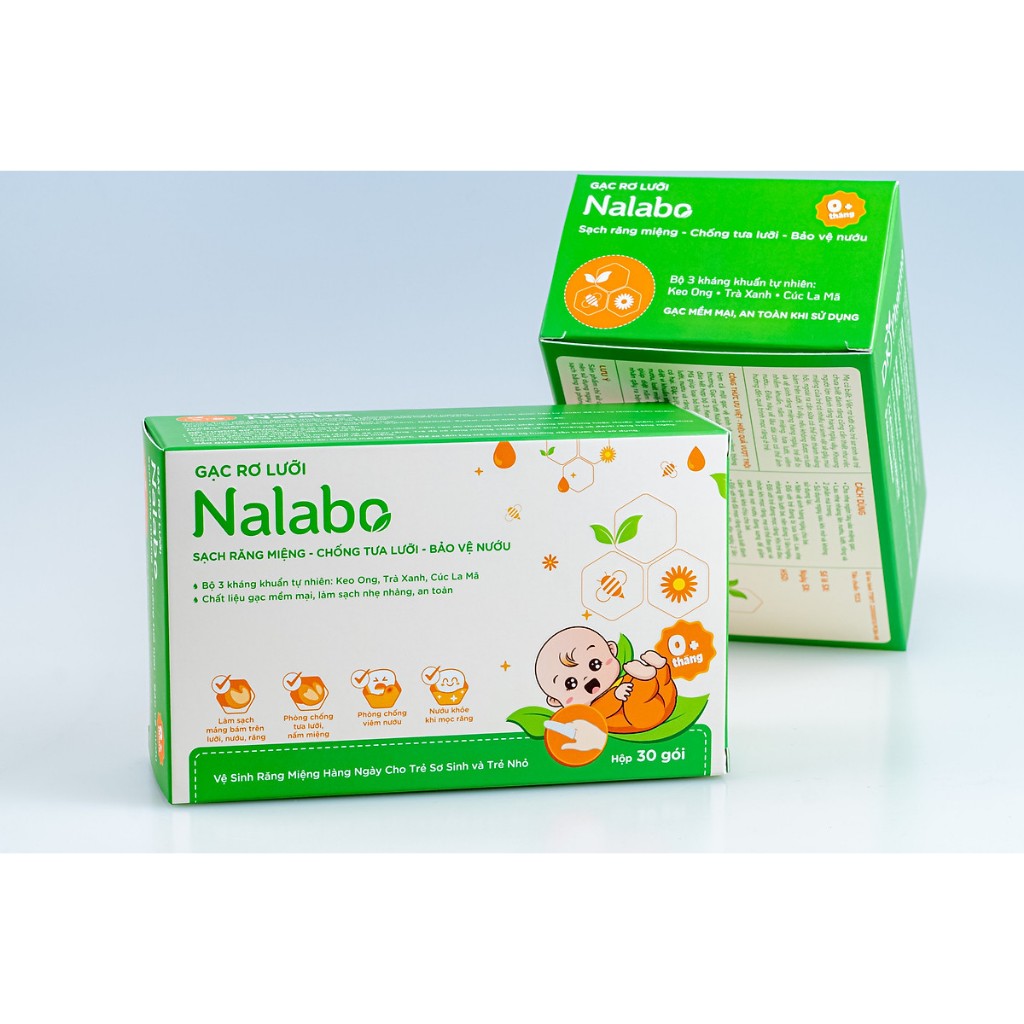 Gạc tưa lưỡi cho bé NALABO hôp 30 gói kháng khuẩn - Rơ lưỡi - Vệ sinh răng miệng cho bé - Chính hãng