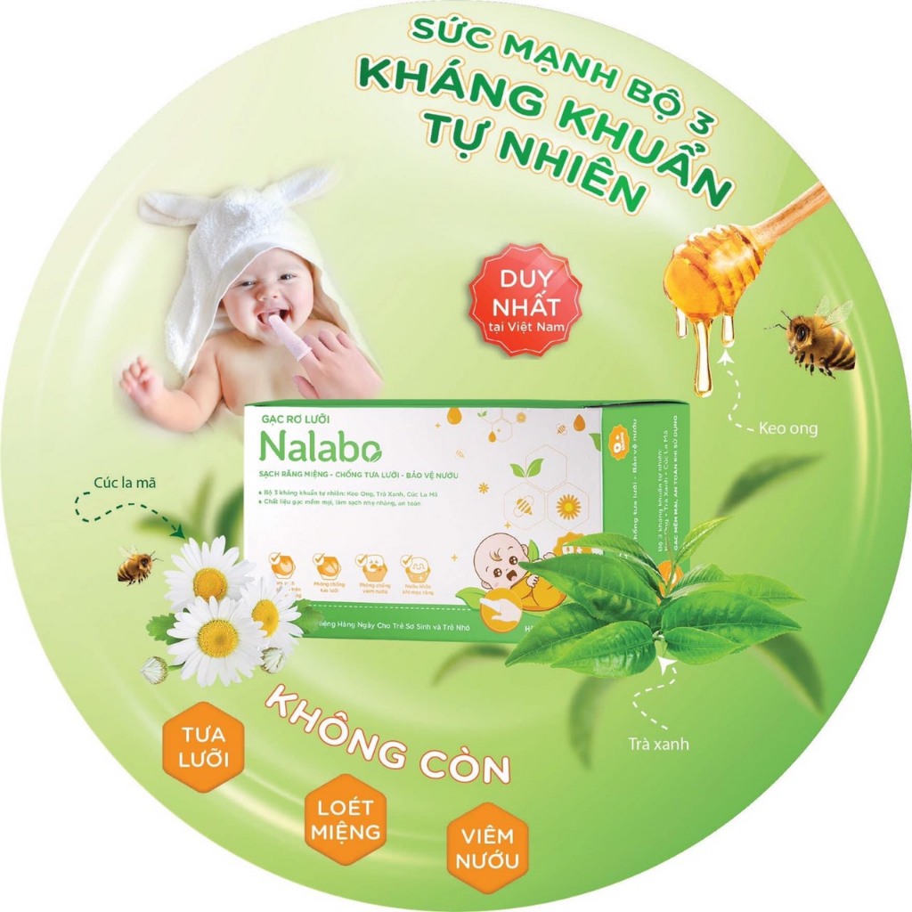 Gạc tưa lưỡi cho bé NALABO hôp 30 gói kháng khuẩn - Rơ lưỡi - Vệ sinh răng miệng cho bé - Chính hãng