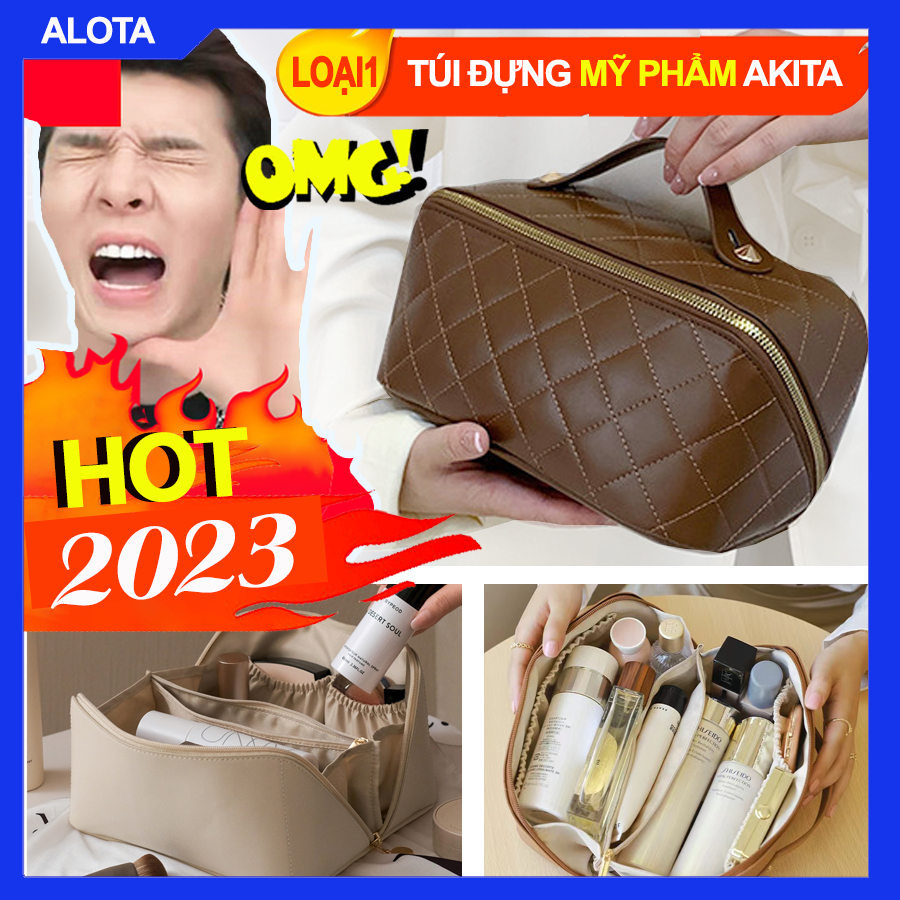 Túi đựng mỹ phẩm ALOTA T12 trần chỉ nổi da PU cao cấp chắc chắn túi đựng mỹ phẩm du lịch 5 ngăn siêu rộng SHOP ALOTA