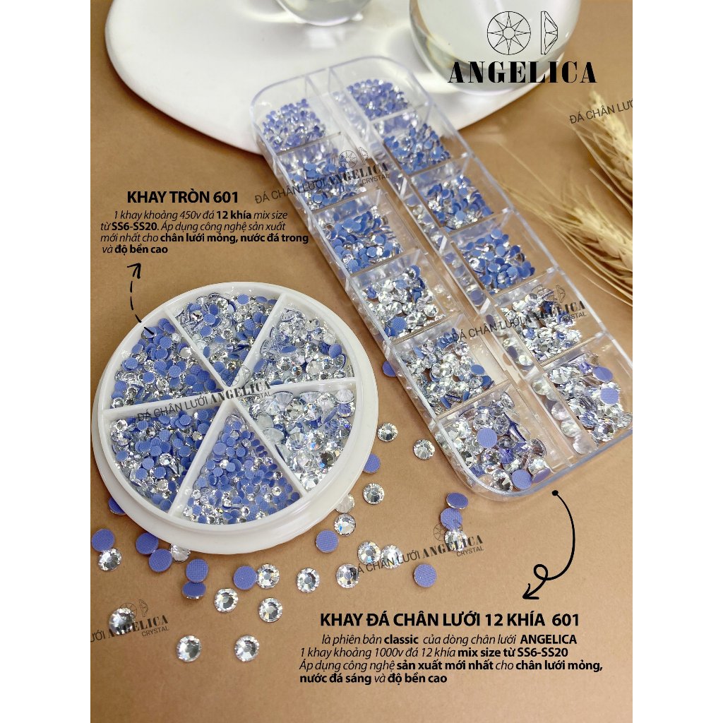 Đá nail chân lưới 12 khía màu trắng crystal trang trí móng ANGELICA 601 KANG
