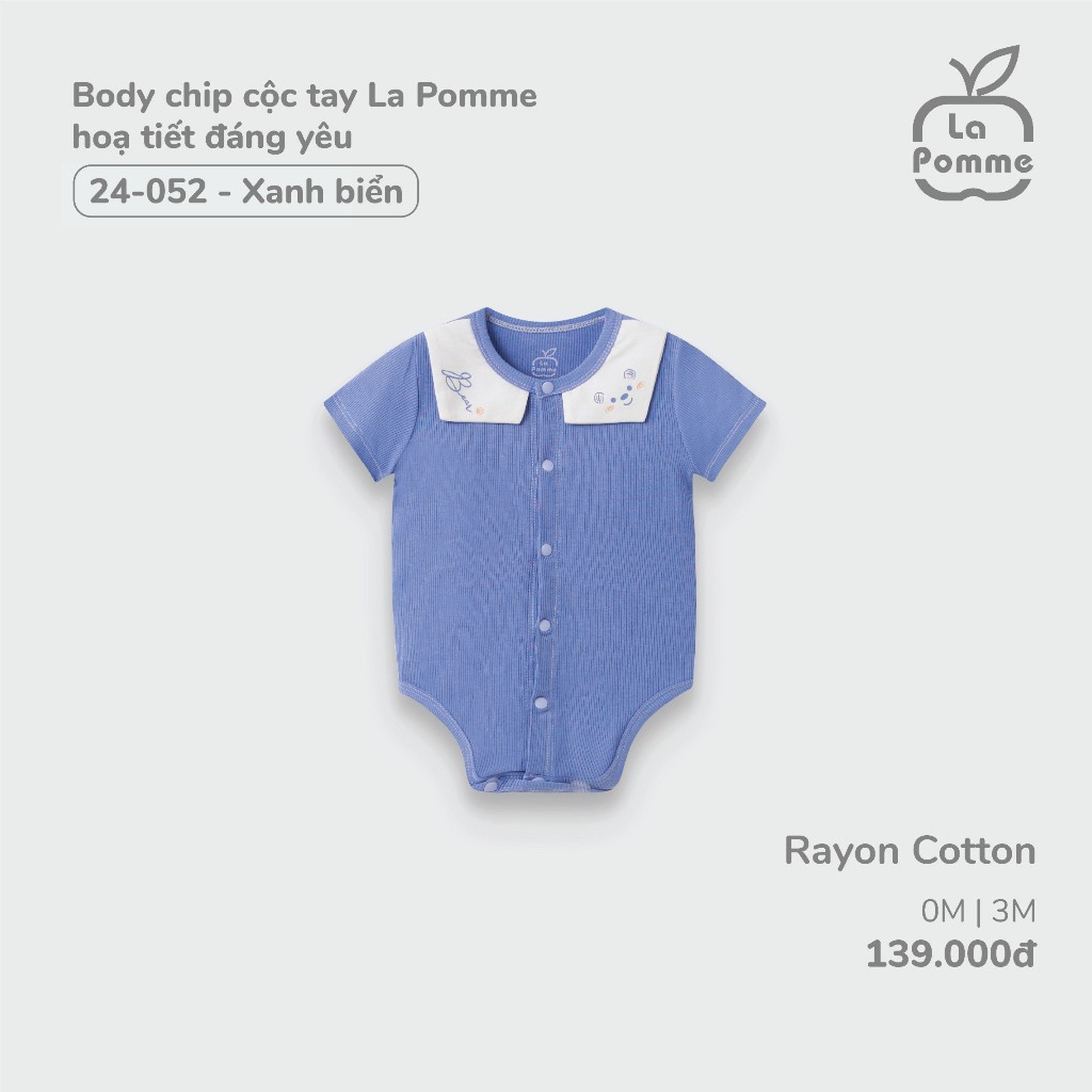 La Pomme - Body chip cộc tay La Pomme  hoạ tiết đáng yêu - 0M 3M Hồng Xanh Lá , Xanh biển
