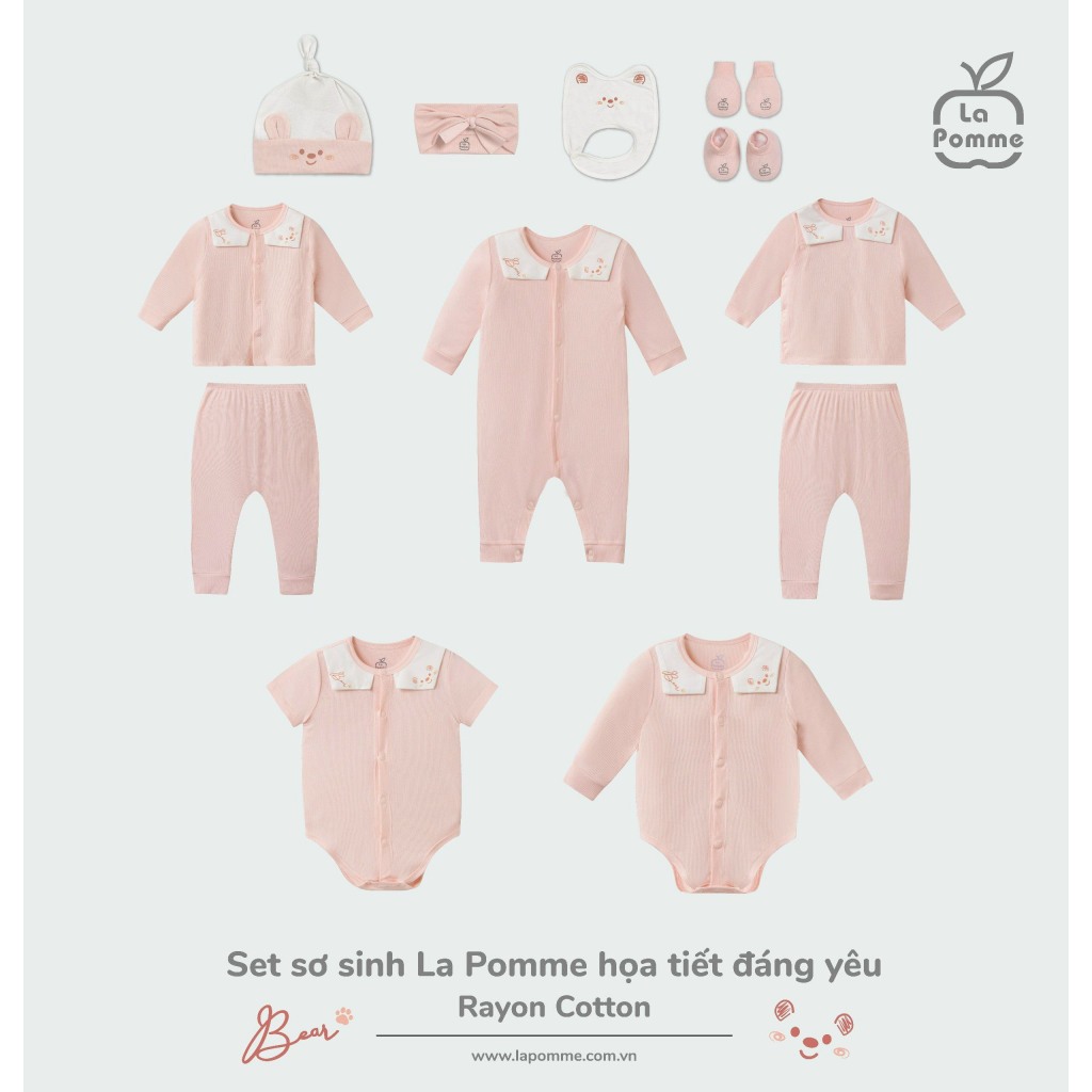 La Pomme - Body chip cộc tay La Pomme  hoạ tiết đáng yêu - 0M 3M Hồng Xanh Lá , Xanh biển