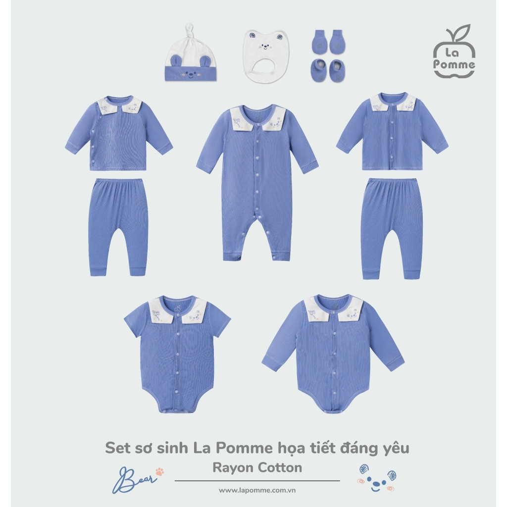 La Pomme - Body chip cộc tay La Pomme  hoạ tiết đáng yêu - 0M 3M Hồng Xanh Lá , Xanh biển