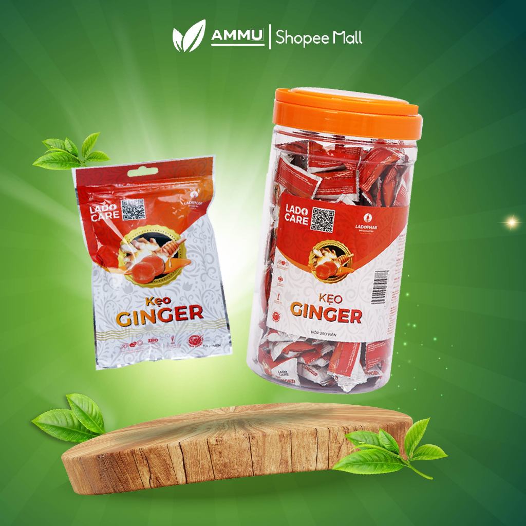 Kẹo gừng ginger LADOPHAR hộp 250 viên hỗ trợ giảm ho ngừa viêm họng chính hãng