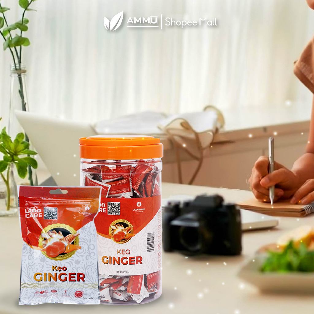 Kẹo gừng ginger LADOPHAR hộp 250 viên hỗ trợ giảm ho ngừa viêm họng chính hãng