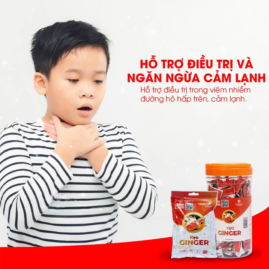 Kẹo gừng ginger LADOPHAR hộp 250 viên hỗ trợ giảm ho ngừa viêm họng chính hãng