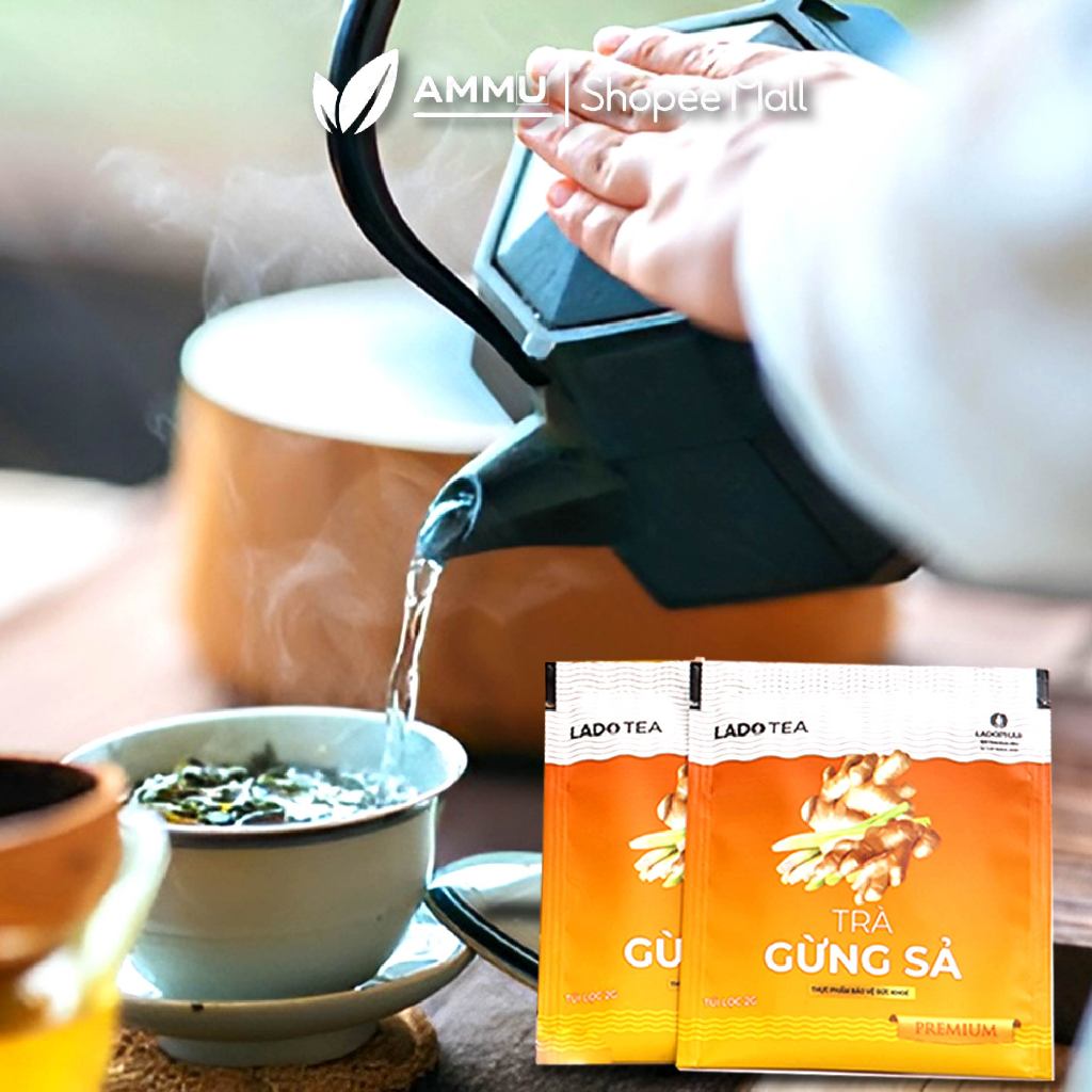 Trà Gừng Sả Lado Tea Ladophar Hộp 20 Túi Lọc - giúp giữ ấm cơ thể