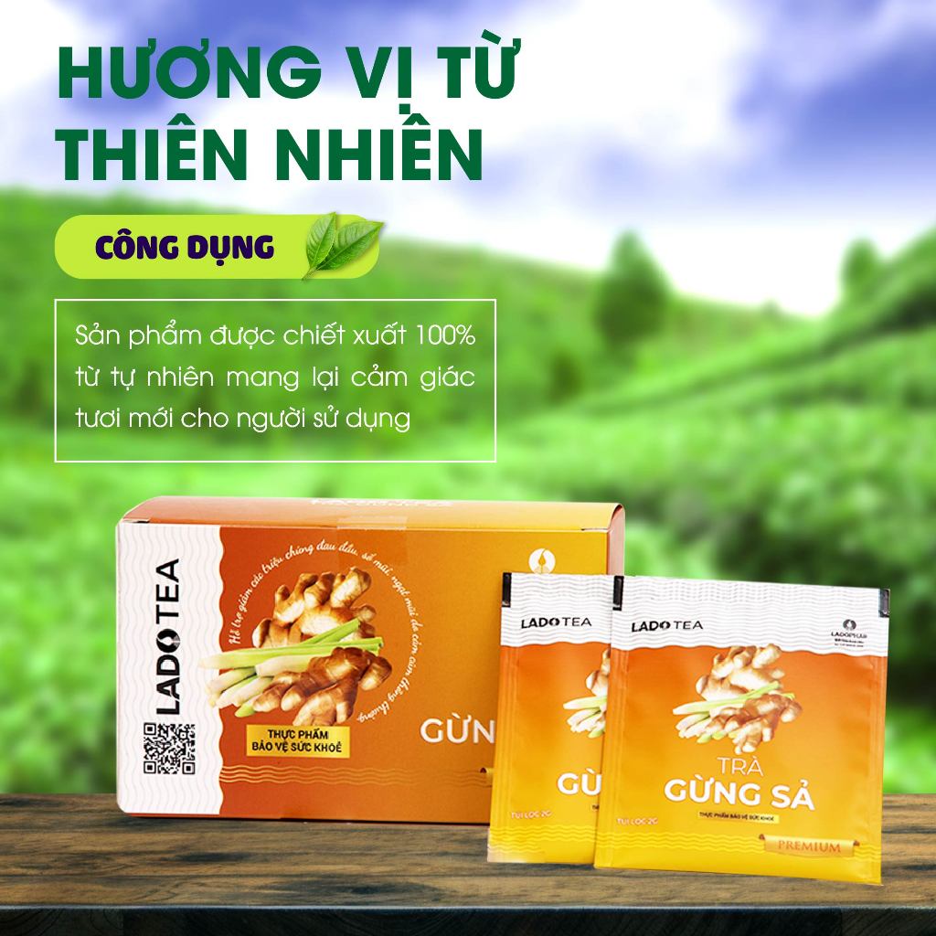 Trà Gừng Sả Lado Tea Ladophar Hộp 20 Túi Lọc - giúp giữ ấm cơ thể